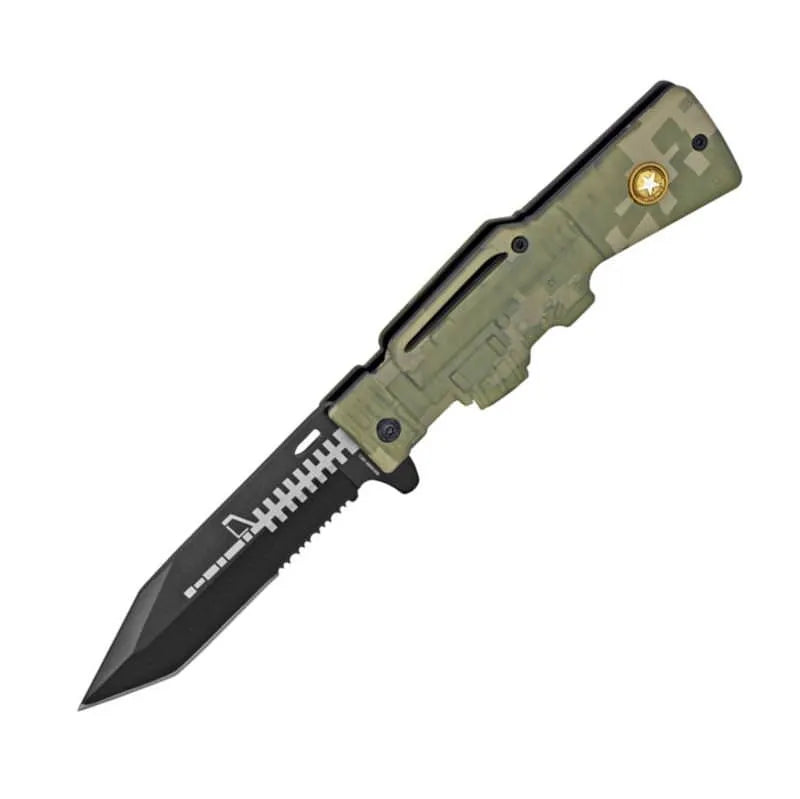 AR-15 Series Army Spring Assisted Folding Knife - Camo Finish - Tophatter Daily Deals