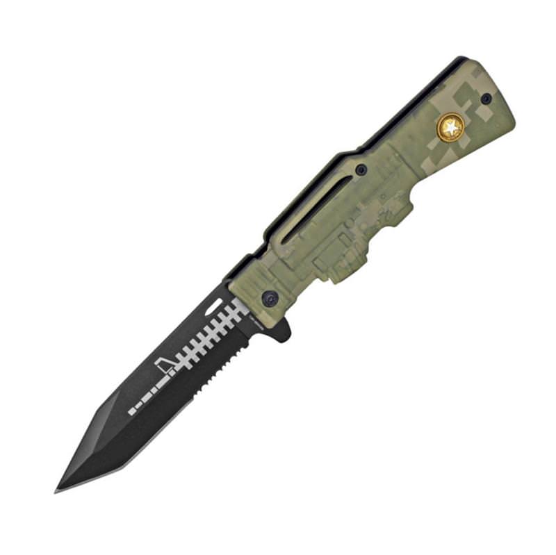 AR-15 Series Army Spring Assisted Folding Knife - Camo Finish - TOPHATTER'S ARMORY DEALS Collectible Weapons - Tophatter Daily Deals