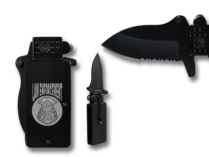 Law Enforcement 3.5 Inch Spring Assisted Lighter Style Knife - Clip - Tophatter Daily Deals