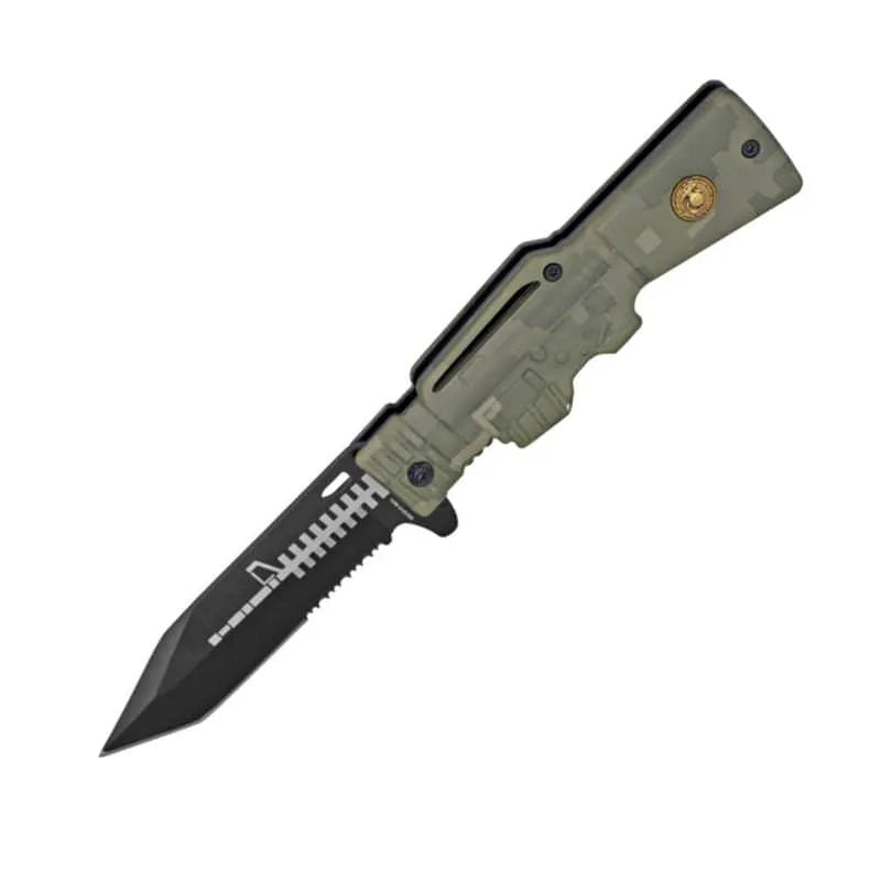 AR-15 Series Marines Spring Assisted Folding Knife - Camo - Tophatter Daily Deals
