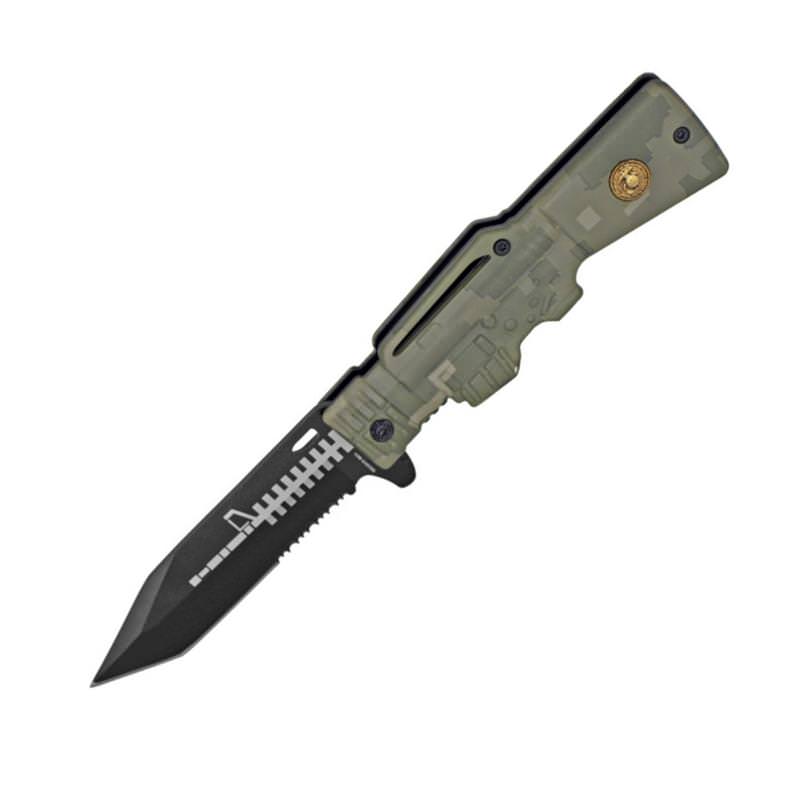 AR-15 Series Marines Spring Assisted Folding Knife - Camo - TOPHATTER'S ARMORY DEALS Collectible Weapons - Tophatter Daily Deals