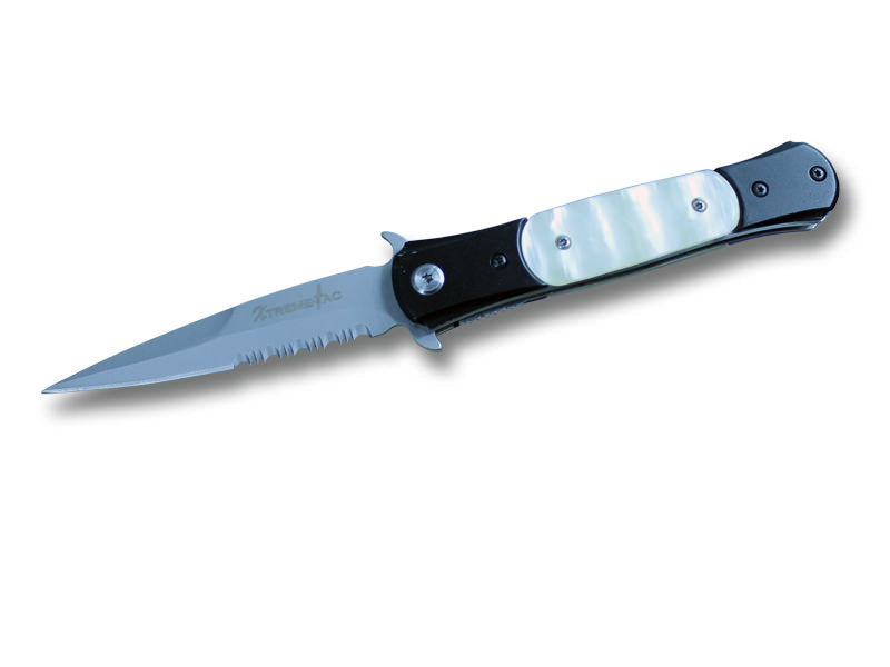 8 Inch Spring Assist Stiletto White Pearl Handle Knife Collectible Weapons - Tophatter Daily Deals