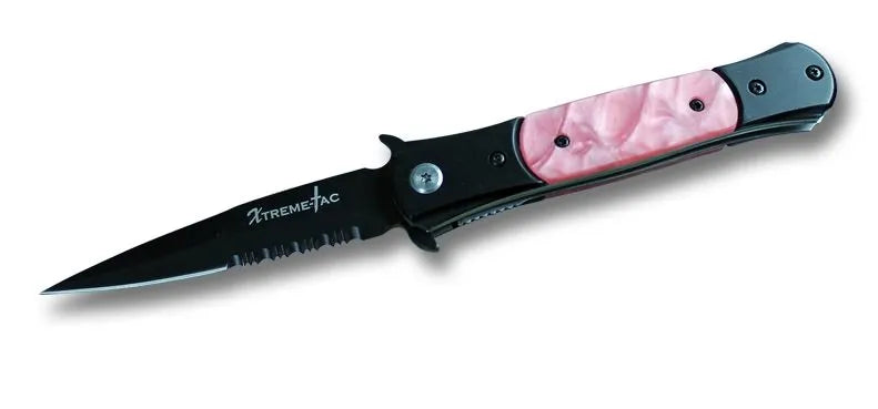 8 Inch Spring Assist Stiletto Pink Pearl Handle Knife - Tophatter Daily Deals
