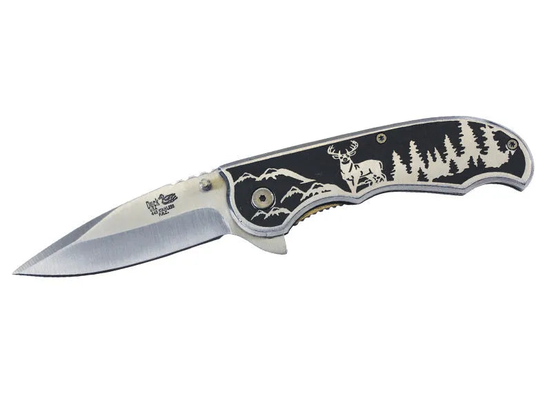Deer Design Printed Metal Handle Assisted Open Knife - Tophatter Daily Deals