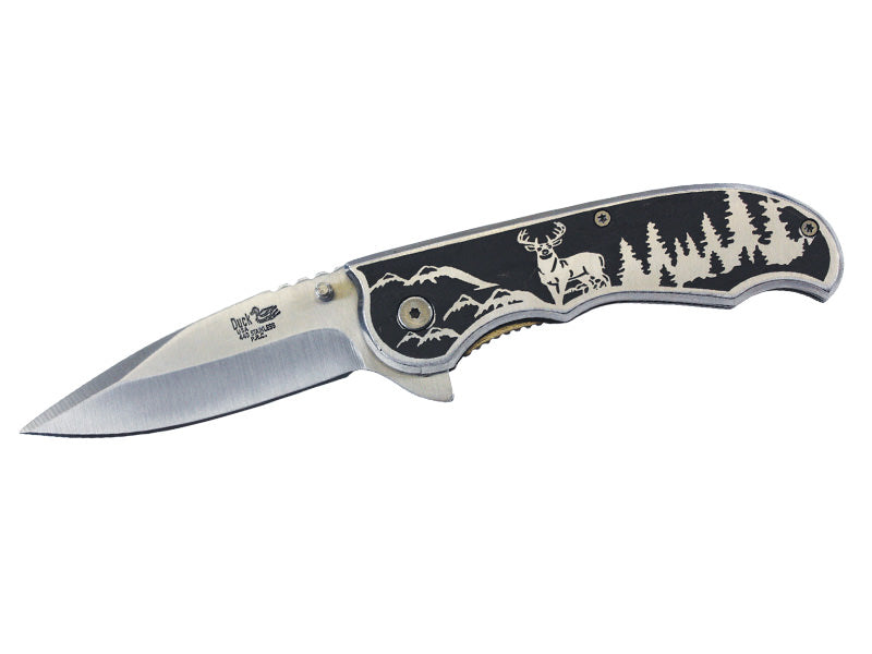 Deer Design Printed Metal Handle Assisted Open Knife - TOPHATTER'S ARMORY DEALS Collectible Weapons - Tophatter Daily Deals