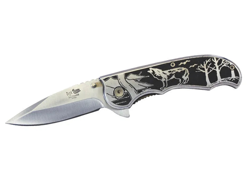 Hawling Wolf Design Printed Metal Handle Assisted Open Knife - Tophatter Daily Deals