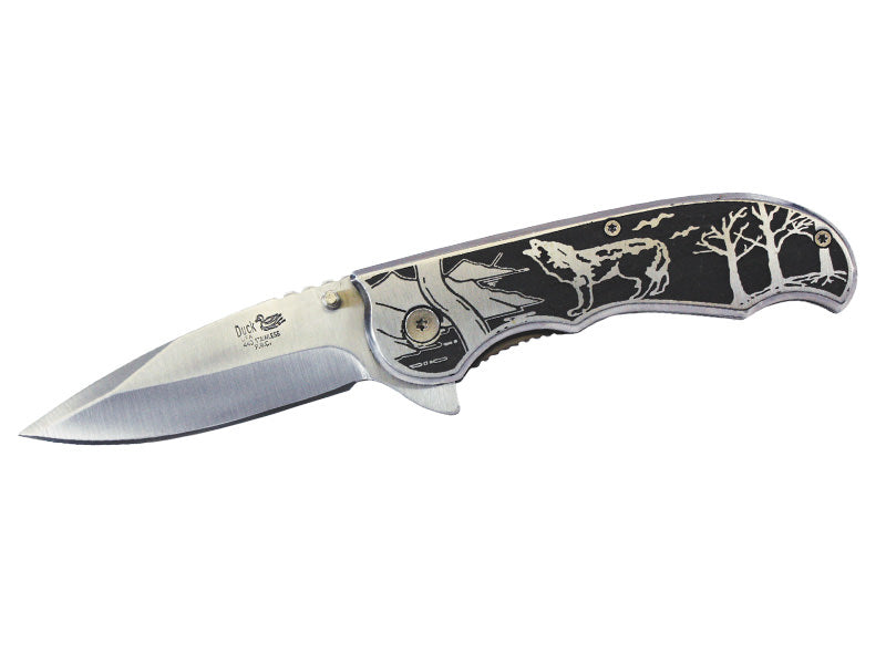 Hawling Wolf Design Printed Metal Handle Assisted Open Knife Collectible Weapons - Tophatter Daily Deals