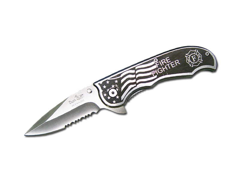 Fire Fighter Design Printed Metal Handle Assisted Open Knife Collectible Weapons - Tophatter Daily Deals