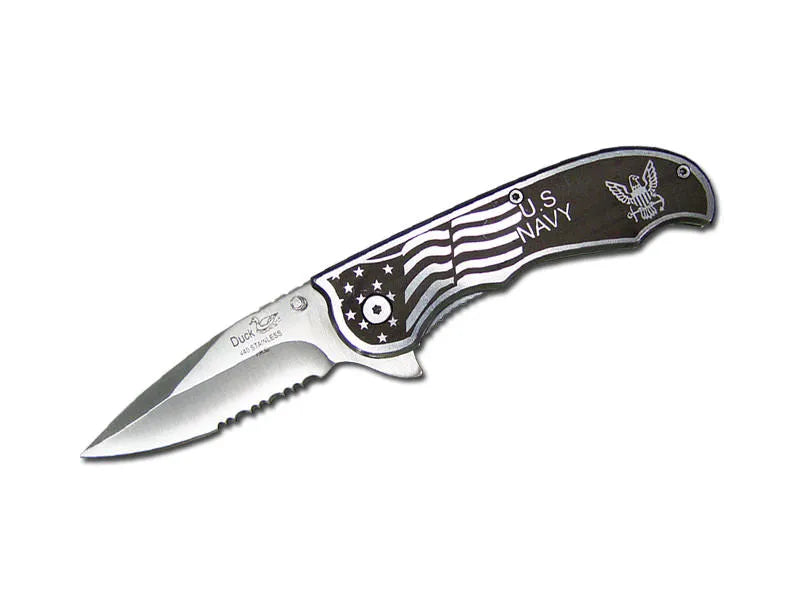 Navy Design Printed Metal Handle Assisted Open Knife - Tophatter Daily Deals