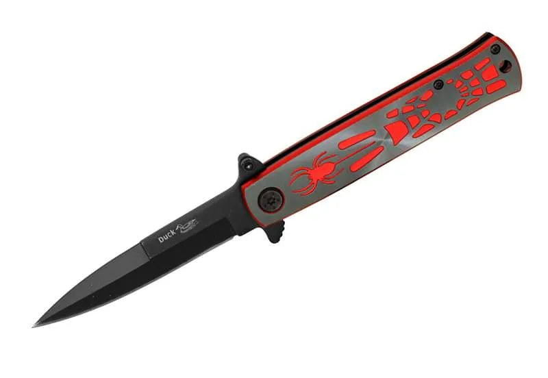 4.5 Inch Spring Assisted Opening Spider Folding Knife - Red - Tophatter Daily Deals