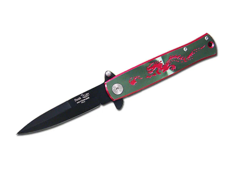 4.5 Inch Spring Assisted Opening Dragon Folding Knife - Red - Tophatter Daily Deals