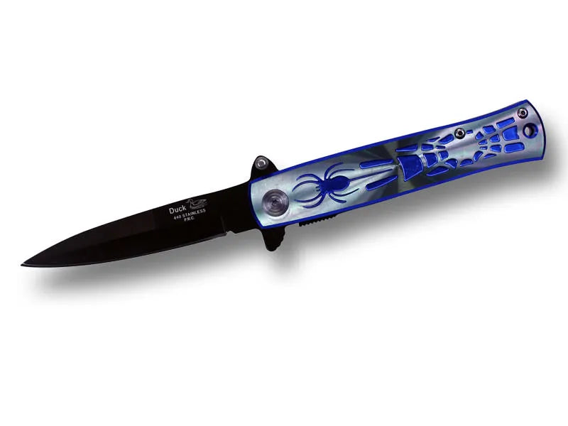 4.5 Inch Spring Assisted Opening Spider Folding Knife - Blue - Tophatter Daily Deals