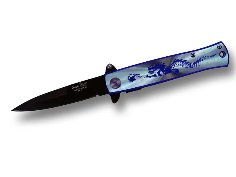 4.5 Inch Spring Assisted Opening Dragon Folding Knife - Blue - Tophatter Daily Deals