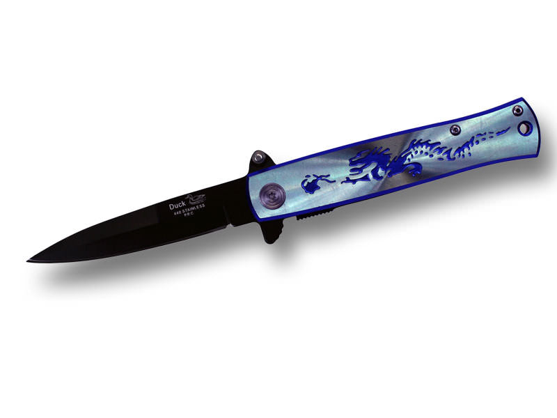 4.5 Inch Spring Assisted Opening Dragon Folding Knife - Blue - TOPHATTER'S ARMORY DEALS Collectible Weapons - Tophatter Daily Deals