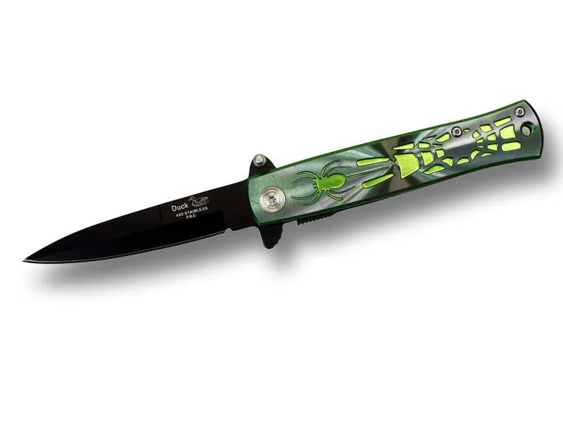4.5 Inch Spring Assisted Opening Spider Folding Knife - Green - Tophatter Daily Deals