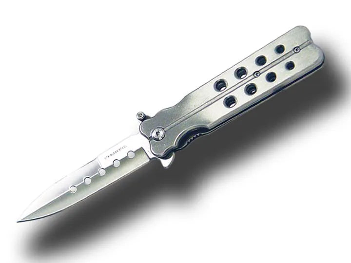 Butterfly Style Silver Metal Handle Spring Assist Knife - Tophatter Daily Deals