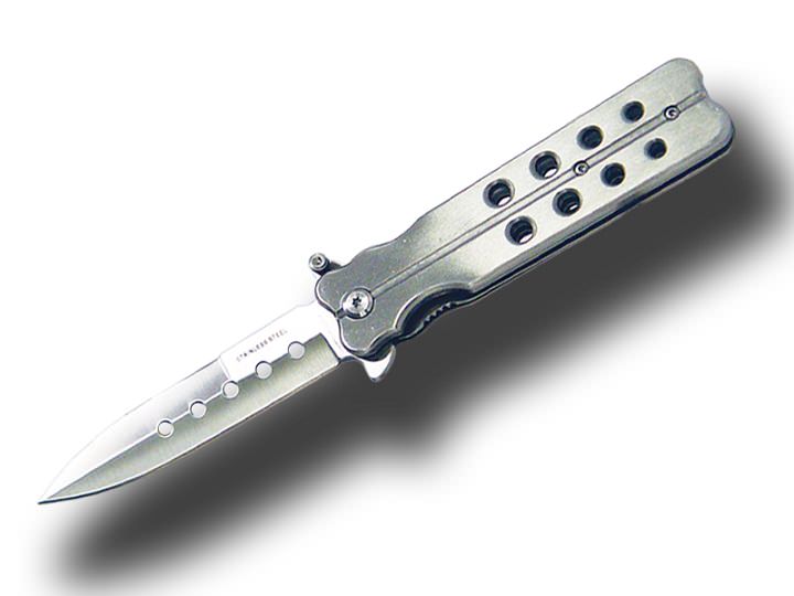 Butterfly Style Silver Metal Handle Spring Assist Knife - TOPHATTER'S ARMORY DEALS Collectible Weapons - Tophatter Daily Deals