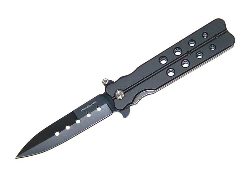 Butterfly Style Black Metal Handle Spring Assist Knife - Tophatter Daily Deals