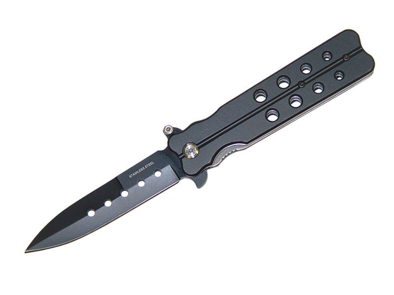 Butterfly Style Black Metal Handle Spring Assist Knife - TOPHATTER'S ARMORY DEALS Collectible Weapons - Tophatter Daily Deals