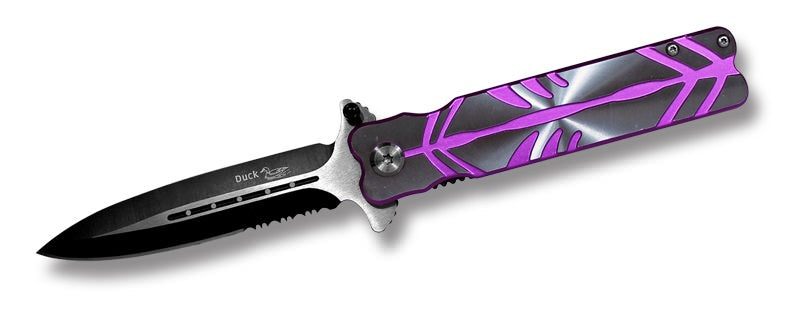 Assisted Opening Stiletto Style Folding Knife Purple & Silver Collectible Weapons - Tophatter Daily Deals