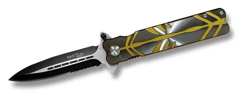 Action Assisted Opening Stiletto Style Folding Knife Green & Silver - Tophatter Daily Deals