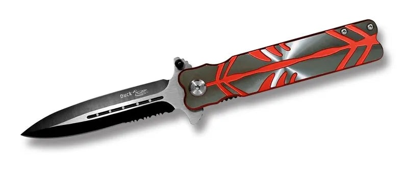 Action Assisted Opening Stiletto Style Folding Knife Red & Silver - Tophatter Daily Deals