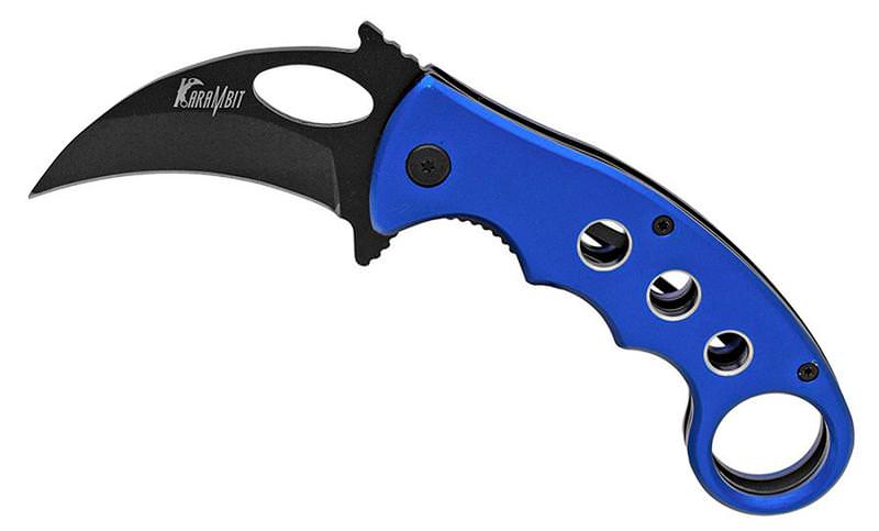 4.5 Inch Blue Handle Karambit Spring Assisted Opening Knife Collectible Weapons - Tophatter Daily Deals