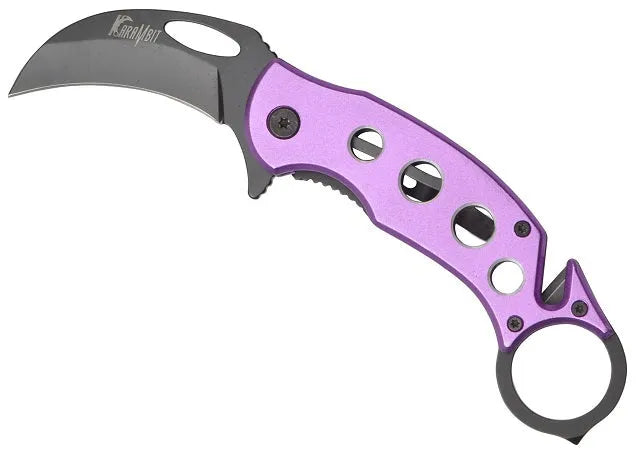 5 Inch Purple Karambit Tactical Rescue Spring Assisted Opening Knife - Tophatter Daily Deals