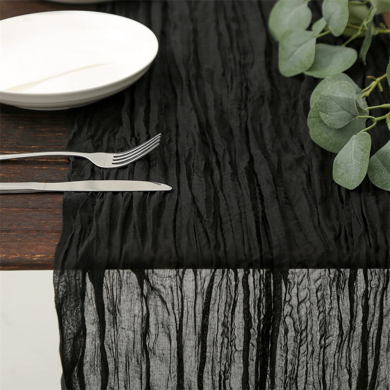 Balinese Crinkle Table Flag Boho Twist Tablecloth Black 0 - Tophatter Daily Deals
