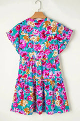 Ruffled Printed Notched Short Sleeve Mini Dress Casual Dresses - Tophatter Daily Deals