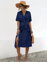 Tied Slit Short Sleeve Dress Casual Dresses - Tophatter Daily Deals