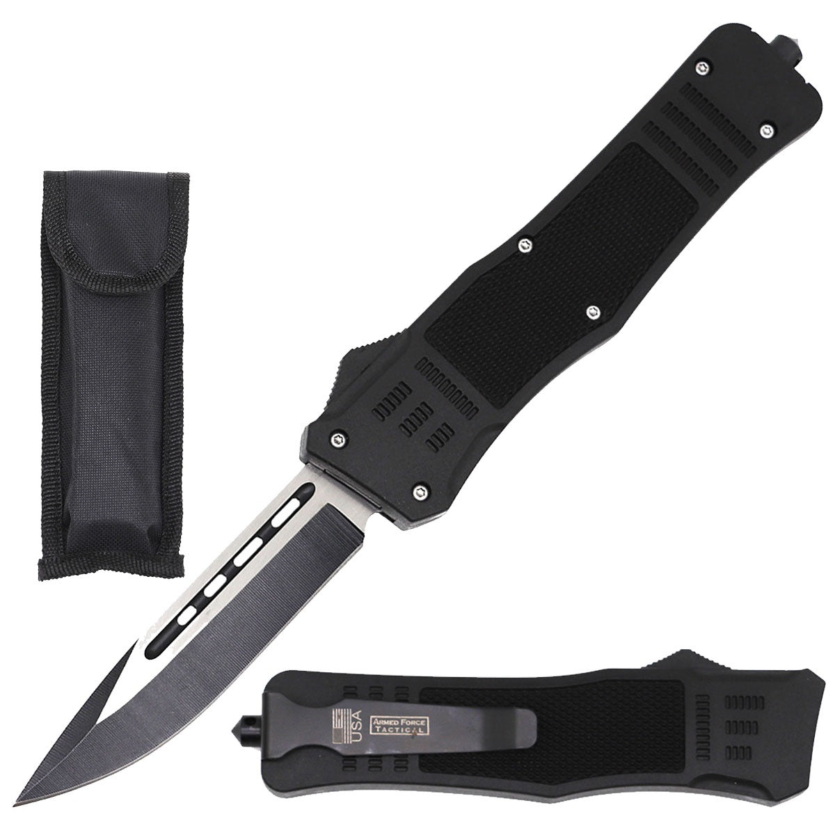 9" Black STEEL Ghost Tactical OTF Pocket Knife Drop Point Blade - Tophatter's Guns'N'Weapons Store Collectible Weapons - Tophatter Daily Deals