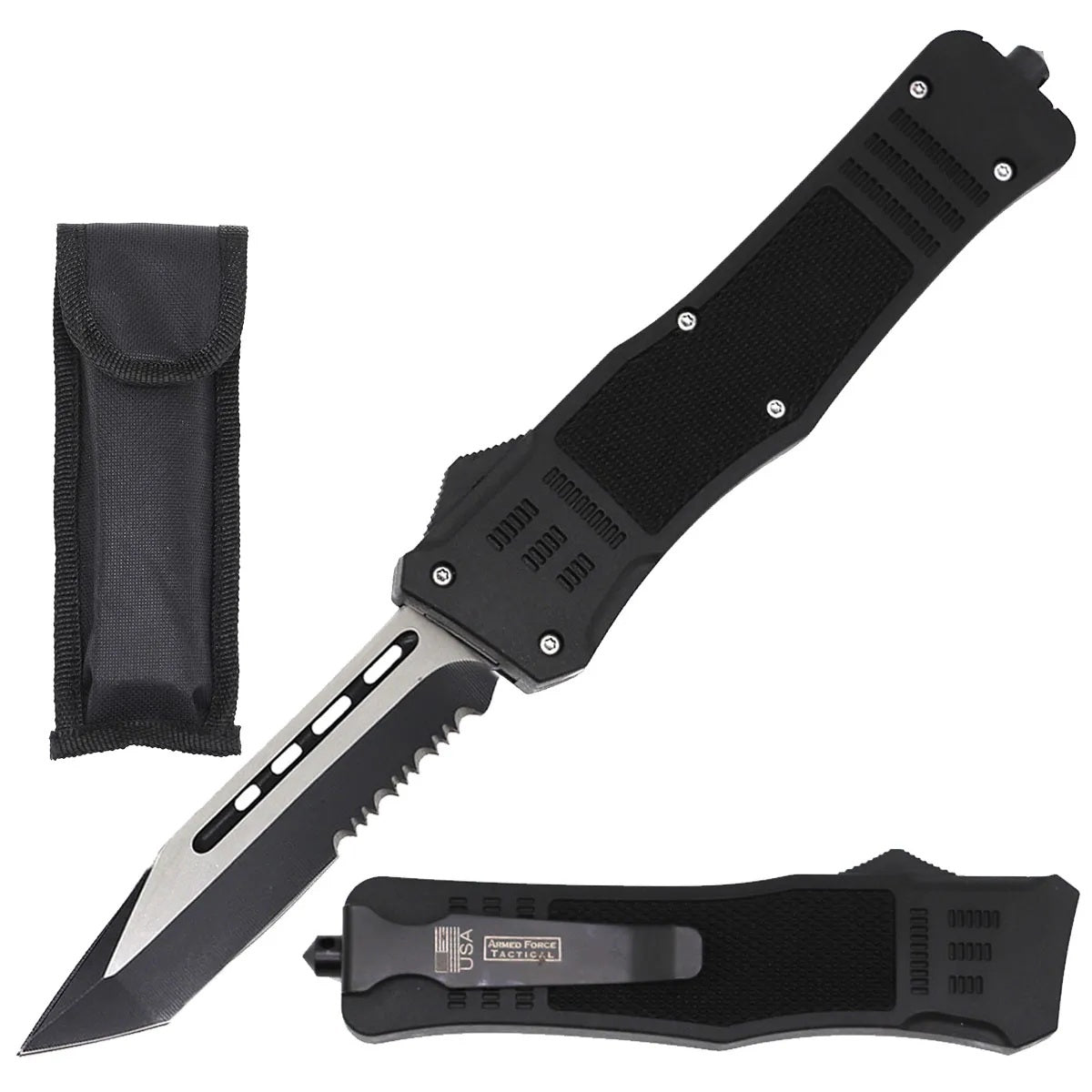 9" Black STEEL Ghost Tactical OTF Pocket Knife Tanto Point Blade - TOPHATTER'S ARMORY DEALS Collectible Weapons - Tophatter Daily Deals