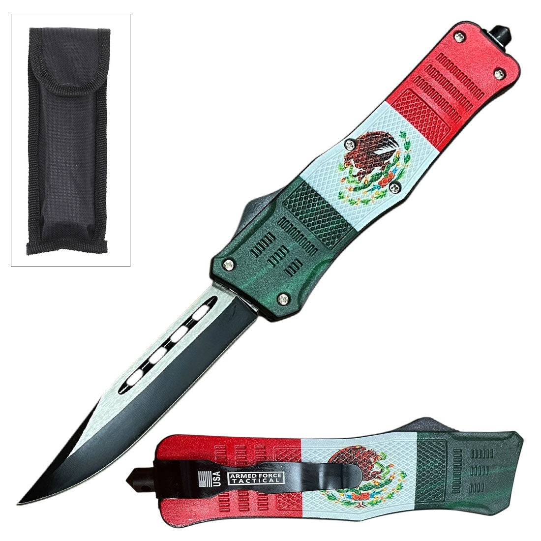 9" Mexico Flag Ghost Tactical OTF Pocket Knife Drop Point Blade - TOPHATTER'S ARMORY DEALS Collectible Weapons - Tophatter Daily Deals