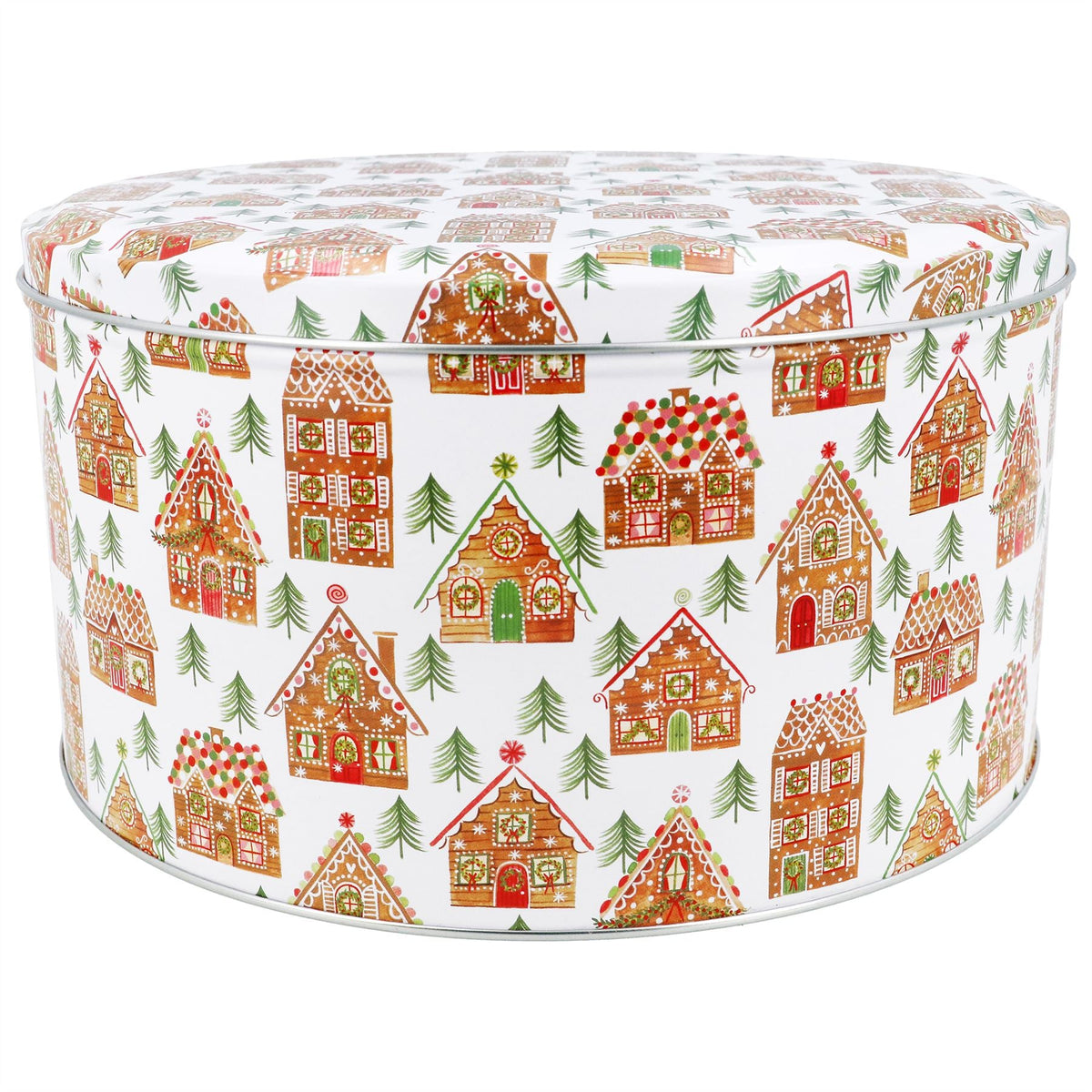 Gingerbread House Christmas Cake Tin | Festive Round Kitchen Storage Tin 23x12cm Tin - Tophatter Daily Deals