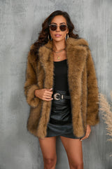 Autumn And Winter Women's Toka Fur Collar Coat Dark Brown 0 - Tophatter Daily Deals