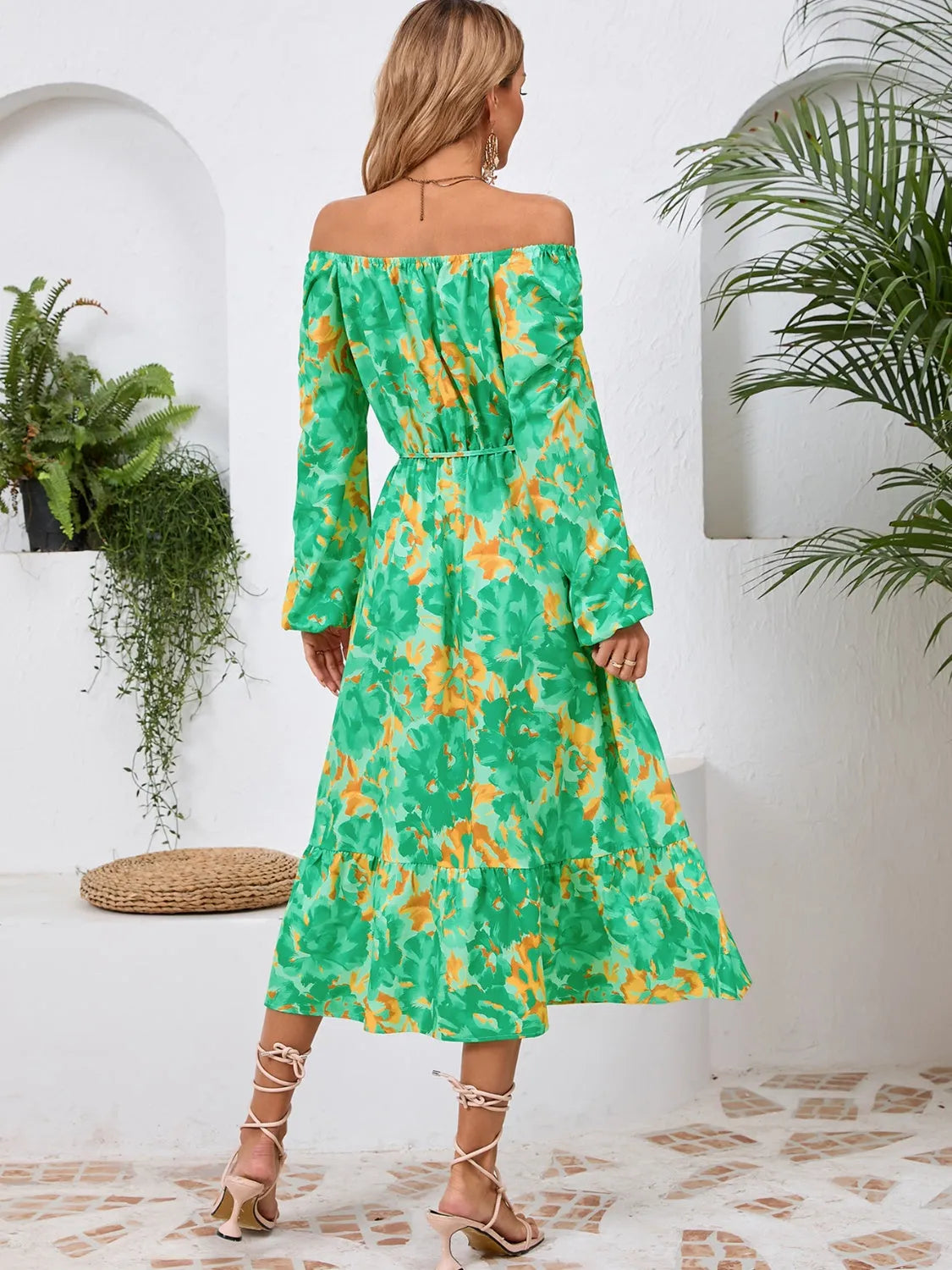 Printed Long Sleeve Midi Dress Casual Dresses - Tophatter Daily Deals