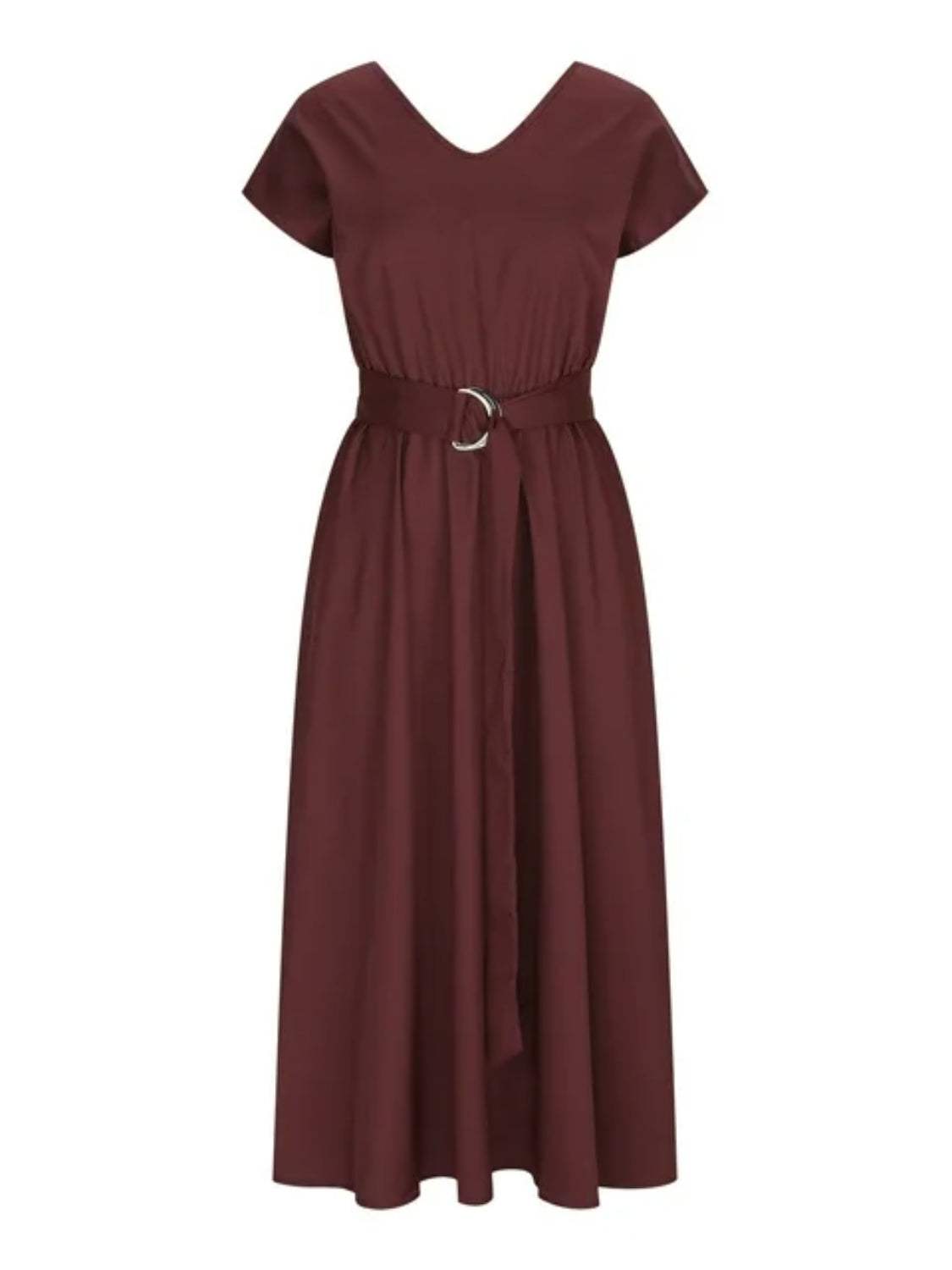 Ruched V-Neck Cap Sleeve Dress Casual Dresses - Tophatter Daily Deals