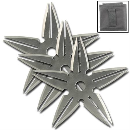 3 Pcs Spinning Moon Throwing Stars - Silver 4 Inch Diameter Collectible Weapons - Tophatter Daily Deals