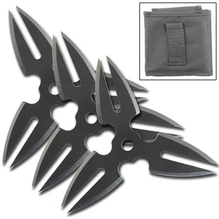 3 Pcs Spinning Moon Throwing Stars - Black 4 Inch Diameter Collectible Weapons - Tophatter Daily Deals