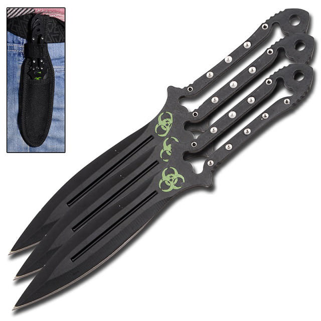 3 Pcs Zombie Killer 7 Inch Overall Throwing Knives Set - Sheath Collectible Weapons - Tophatter Daily Deals