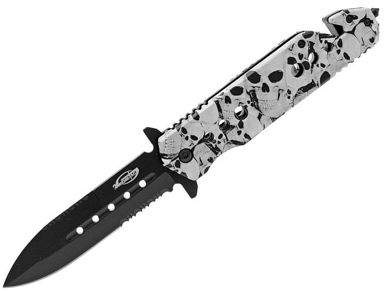 Skull Camo Rescue Spring Assisted Opening Knife - TOPHATTER'S ARMORY DEALS Collectible Weapons - Tophatter Daily Deals