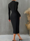 Slit Mock Neck Long Sleeve Midi Dress Casual Dresses - Tophatter Daily Deals