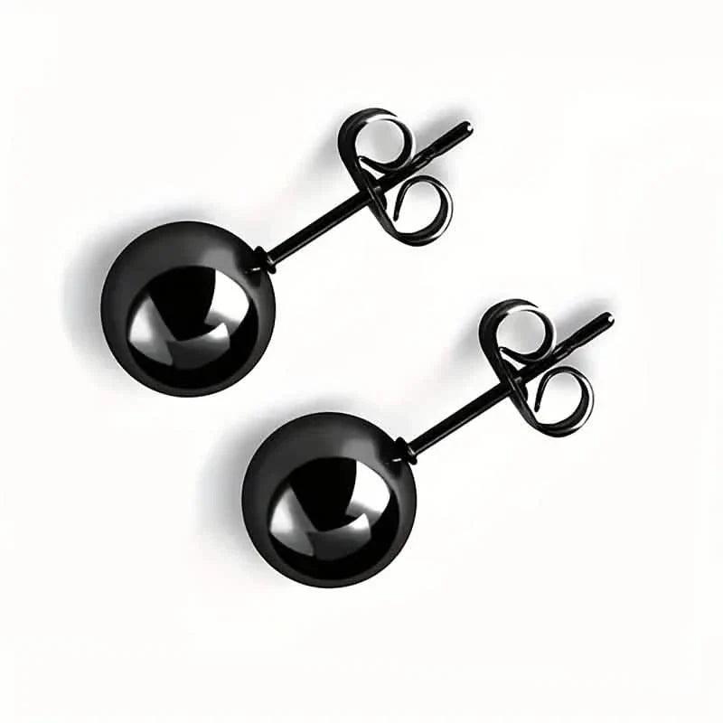 Stainless Steel Hypoallergenic Ball Shaped Stud Earrings Black Earrings - Tophatter Daily Deals