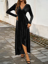 Devine Split Surplice Long Sleeve Midi Dress Black Casual Dresses - Tophatter Daily Deals