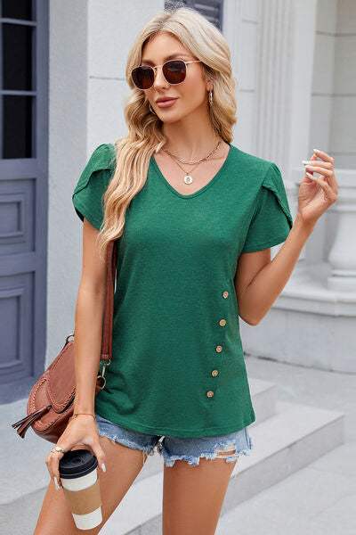 V-Neck Short Sleeve T-Shirt Mid Green Women's T-Shirts - Tophatter Daily Deals