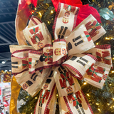 Nutcracker Tree Top Bow with Long Streamer | Fabric Christmas Tree Topper Tree Decoration - Tophatter Daily Deals
