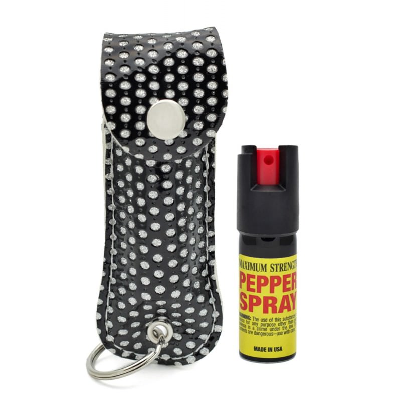 Bling Keychain Personal Defense Pepper Spray OC-18 1/2 oz With Case Black - TOPHATTER'S ARMORY DEALS Collectible Weapons - Tophatter Daily Deals