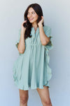 Ninexis Out Of Time Full Size Ruffle Hem Dress with Drawstring Waistband in Light Sage Casual Dresses - Tophatter Daily Deals