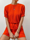 Waffle-Knit Round Neck T-Shirt and Pocketed Shorts Lounge Set Red Loungewear Sets - Tophatter Daily Deals